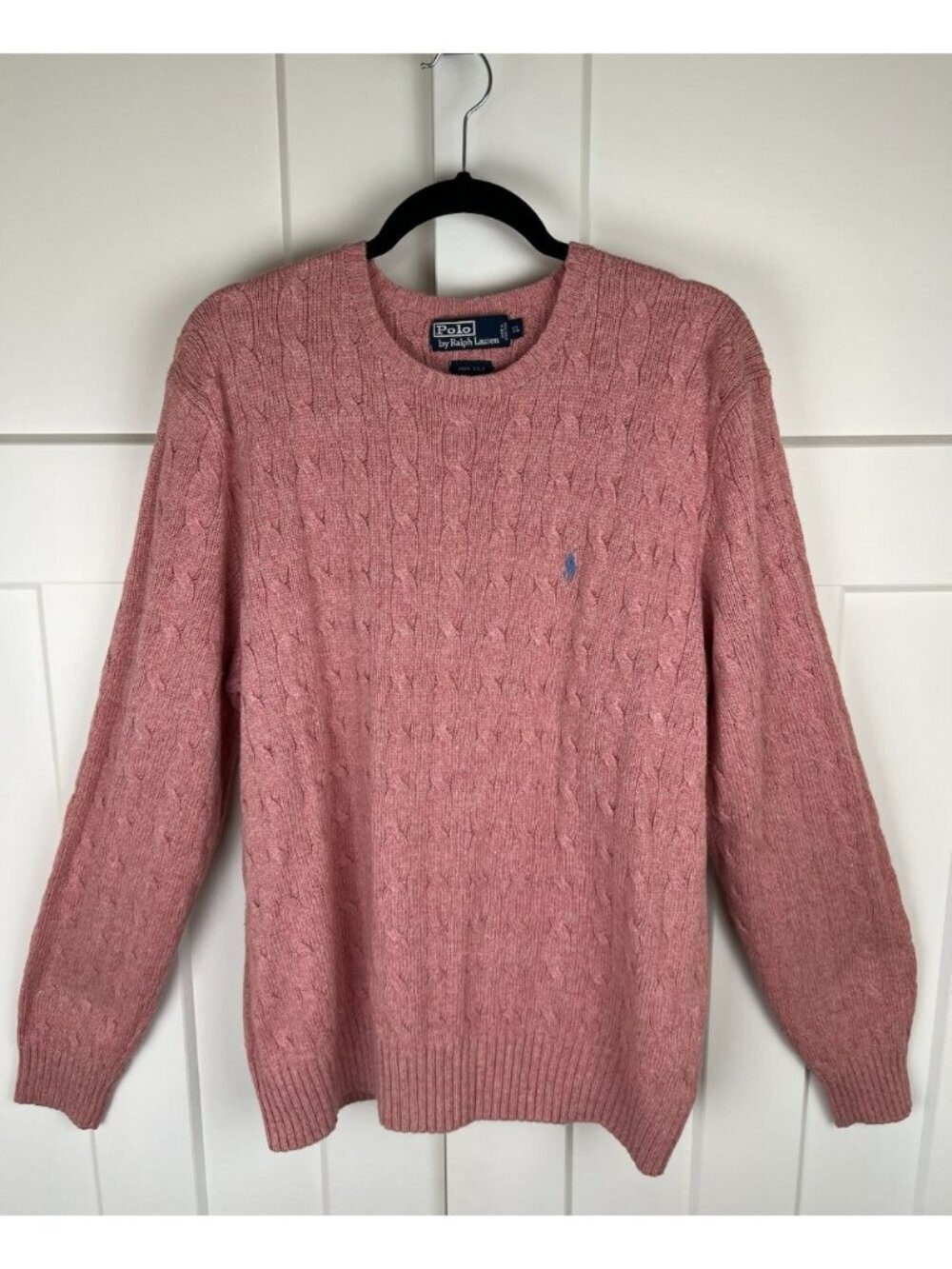 Vintage Polo Ralph Lauren 100% Silk Cable Knit Sweater XL Pink Hong Kong Crew